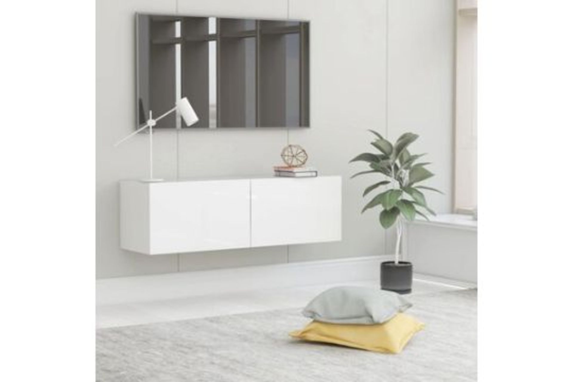 vidaXL TV Cabinet High Gloss White 100x30x30 cm Engineered Wood. - (R51). This chic TV cabinet is