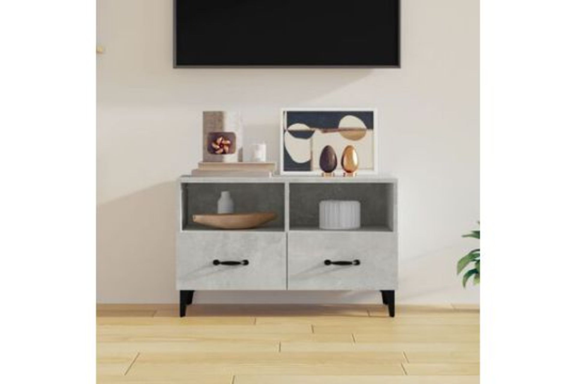 vidaXL TV Cabinet Concrete Grey 80x36x50 cm Engineered Wood. - (R51). Ample storage space: This