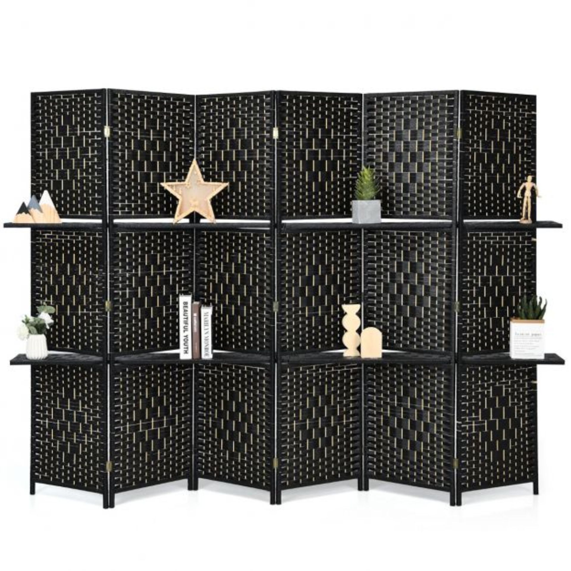 6 Panel Freestanding Folding Room Divider with Removable Shelves - RRP £178.99 (LOCATION - H/S R 4.