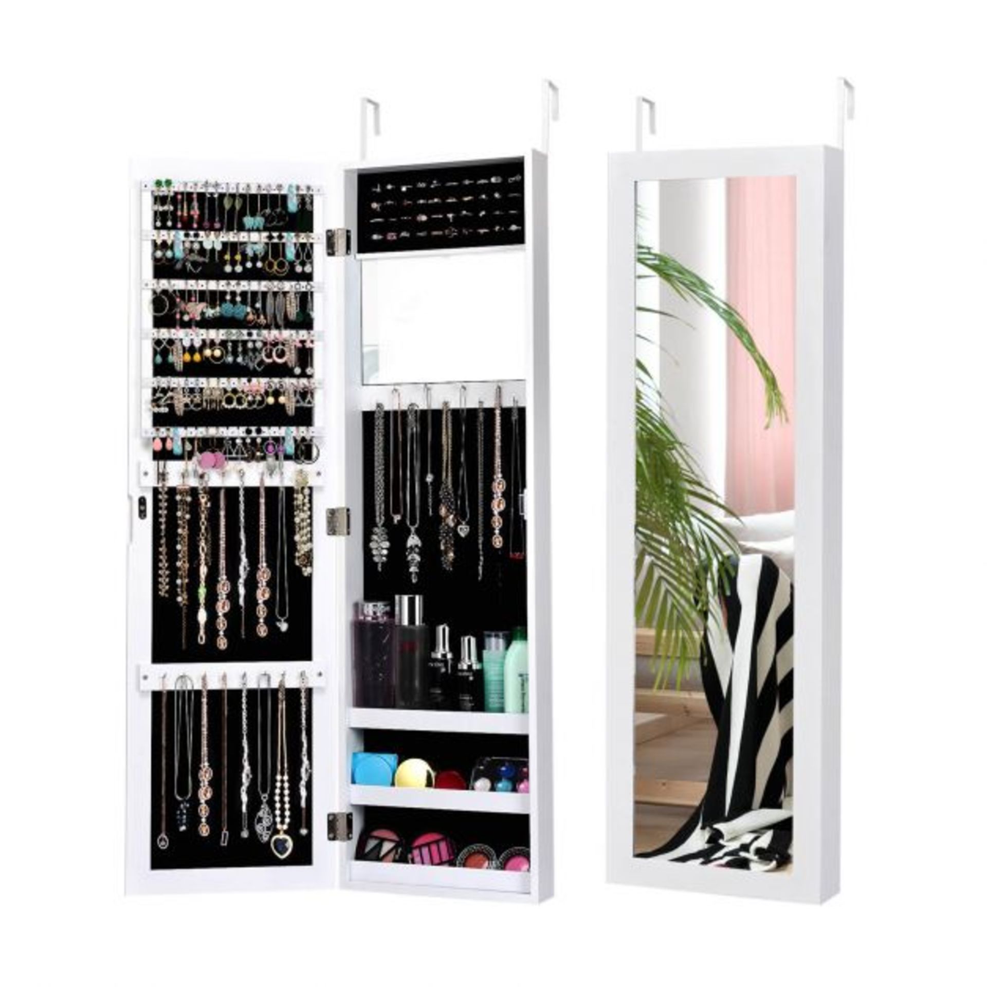 Wall Mounted Jewellery Armoire with Built-in Mirror and 3 Shelves - RRP £81.99 (LOCATION - H/S R 4.