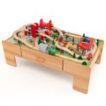 Wooden Train Track Set with Reversible Tabletop 100 Pieces Toy and Storage Drawer - RRP £151.99 (