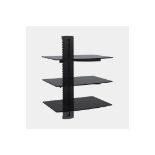 3-Tier Floating Black Shelves. - PW. These Floating Glass TV Accessory Shelves are designed to