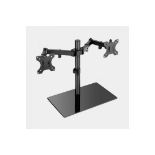 Luxury Dual Monitor Stand For 13-27" Screens, Adjustable Mount With Glass Base - PW