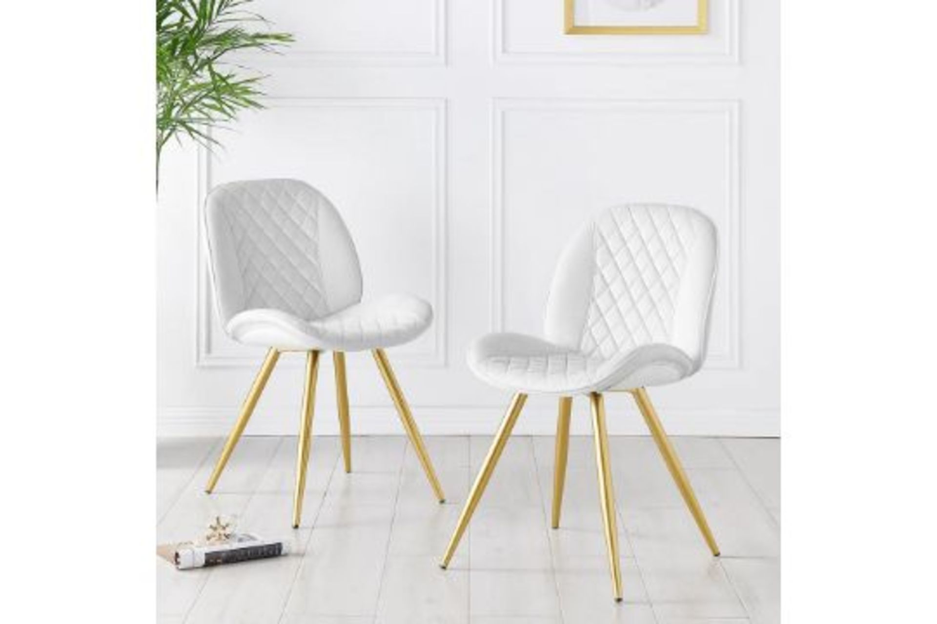 Set of 2 Cosford Diamond Stitch Dining Chairs (Cream White Velvet). - BI. RRP £289.99. (179/29)