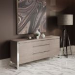 Silver Grey Oak Large Sideboard Chrome Frame. - SR49. RRP £1,250.00. (93/28) Crafted with high-