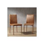 Fernie Set of 2 Cognac Vegan Leather Dining Chairs with Upholstered Legs. - BI.11. RRP £179.99. (