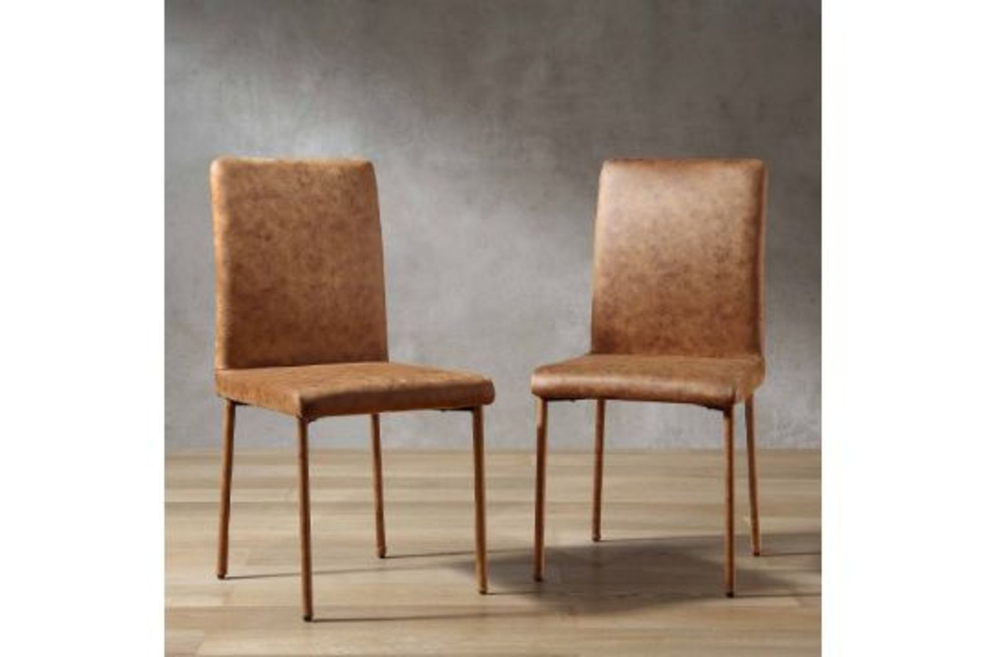 Fernie Set of 2 Cognac Vegan Leather Dining Chairs with Upholstered Legs. - BI.11. RRP £179.99. (