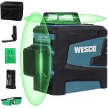 New & Boxed WESCO 3D Cross Line Laser Level, 65ft Green Laser Tool, Manual and Automatic Mode,