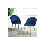 Milverton Pair of 2 Velvet Dining Chairs with Golden Chrome Legs (Navy Blue). - BI.4. RRP £199.