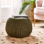 NEW & BOXED BEAUTIFY OLIVE VELVET DETAILED POUFFE. (4000362). BRING A TOUCH OF GLAM INTO YOUR