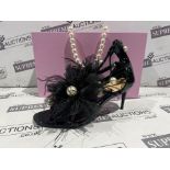 NEW & BOXED MARY CHING Pearl 80 Heel Ladies High End Fashion Shoes. BLACK FEATHER. SIZE 37. RRP £