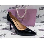 NEW & BOXED MARY CHING Ivana 105 Heel Ladies High End Fashion Shoes. BLACK PATENT. SIZE 41. RRP £