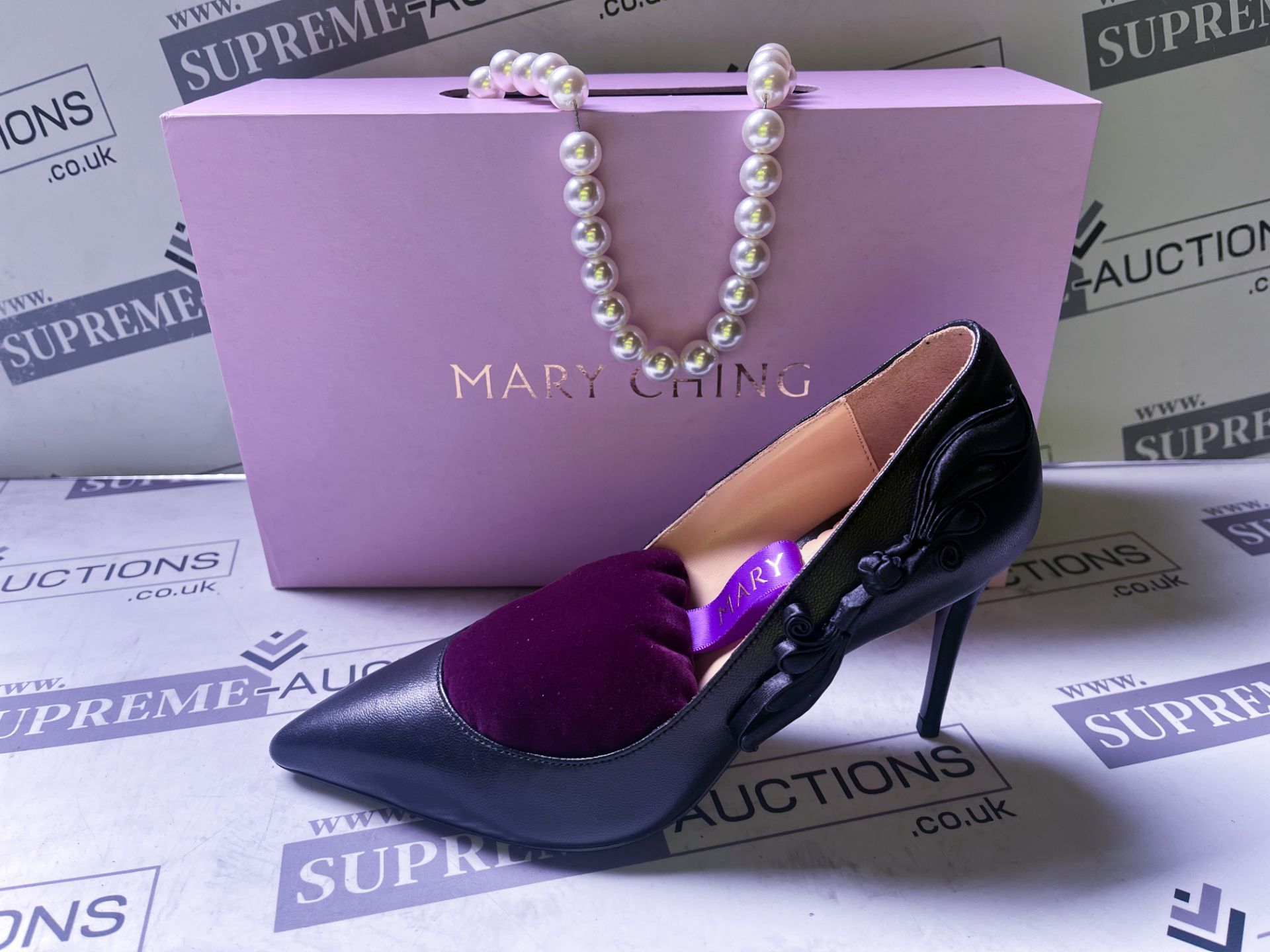 NEW & BOXED MARY CHING MC1006 100 Heel Ladies High End Fashion Shoes. BLACK NAPPA SIDE KNOT. SIZE