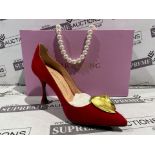 NEW & BOXED MARY CHING Katryna 105 Heel Ladies High End Fashion Shoes. RED SUEDE. SIZE 35.5. RRP £