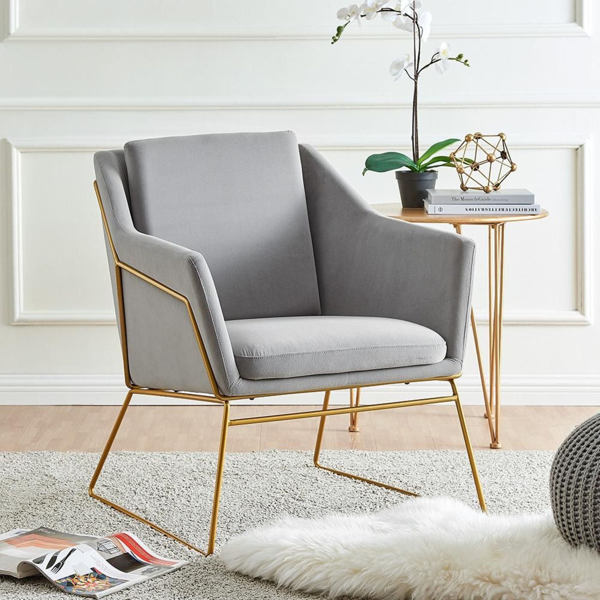 Hedy Accent Chair in Grey Velvet. - BI. RRP £359.99. Our HEDY armchair boasts retro vibe with