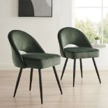 Oakley Set of 2 Dark Green Velvet Upholstered Dining Chairs with Contrast Piping. - BI. RRP £289.99.