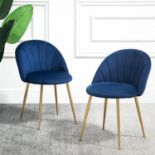 Milverton Pair of 2 Velvet Dining Chairs with Golden Chrome Legs (Navy Blue). - BI.4. RRP £199.99.