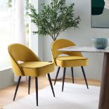 Oakley Set of 2 Mustard Yellow Velvet Upholstered Dining Chairs with Piping. - BI. RRP £249.99.