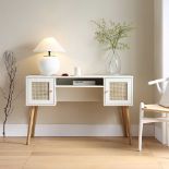 Frances Woven Rattan 2-Door Desk, White. - BI. RRP £209.9. Crafted from natural rattan and wood, our