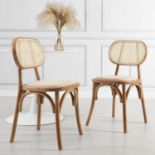 Anya Set of 2 Cane Rattan and Upholstered Dining Chairs, Natural Colour. - BI. RRP £299.99.