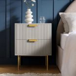Richmond Ridged 2 Drawer Bedside Table, Matte Taupe. - BI. RRP £199.99. The cabinet features