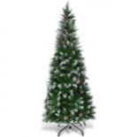 Snow-Flocked Pencil Hinged Artificial Christmas Tree with Pine Cones. - SR38. In order to welcome