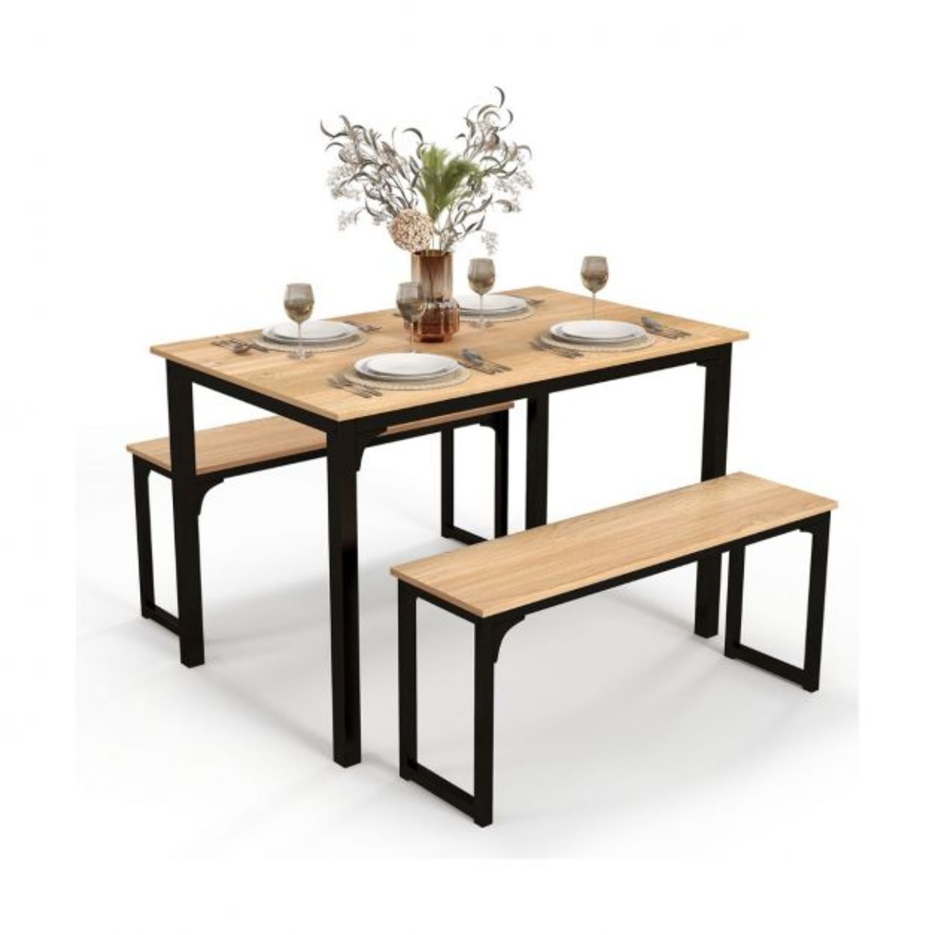 3 Pieces Space-Saving Dining Breakfast Table Set with 2 Benches - RRP £134.99 (LOCATION - H/S R 2.