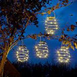 Solar Gold Silver effect Spiral Solar-powered LED Outdoor Hanging light, Pack of 4. - SR32