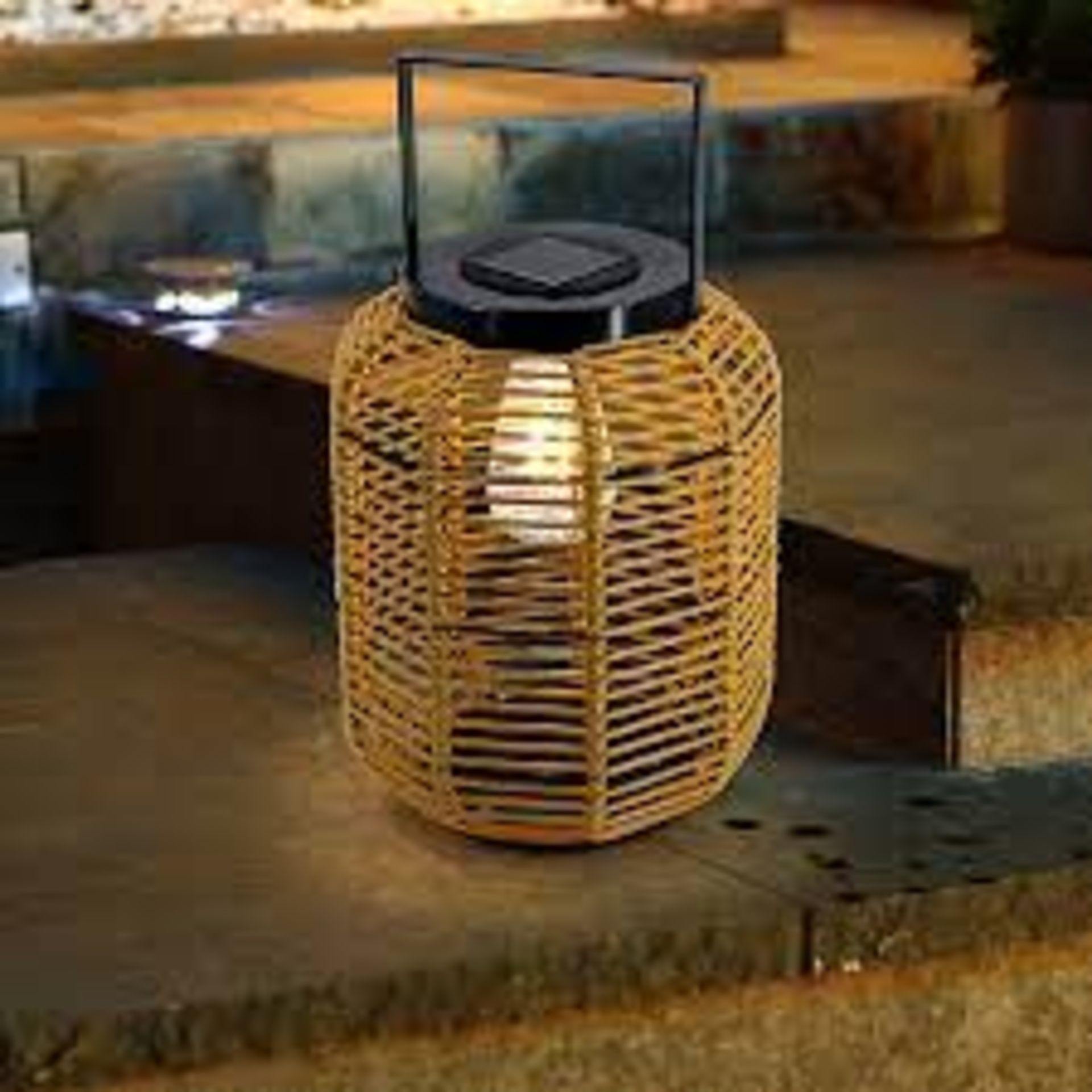 Umatilla Beige & black Rattan effect Solar-powered Integrated LED Outdoor Hanging lantern. - SR32