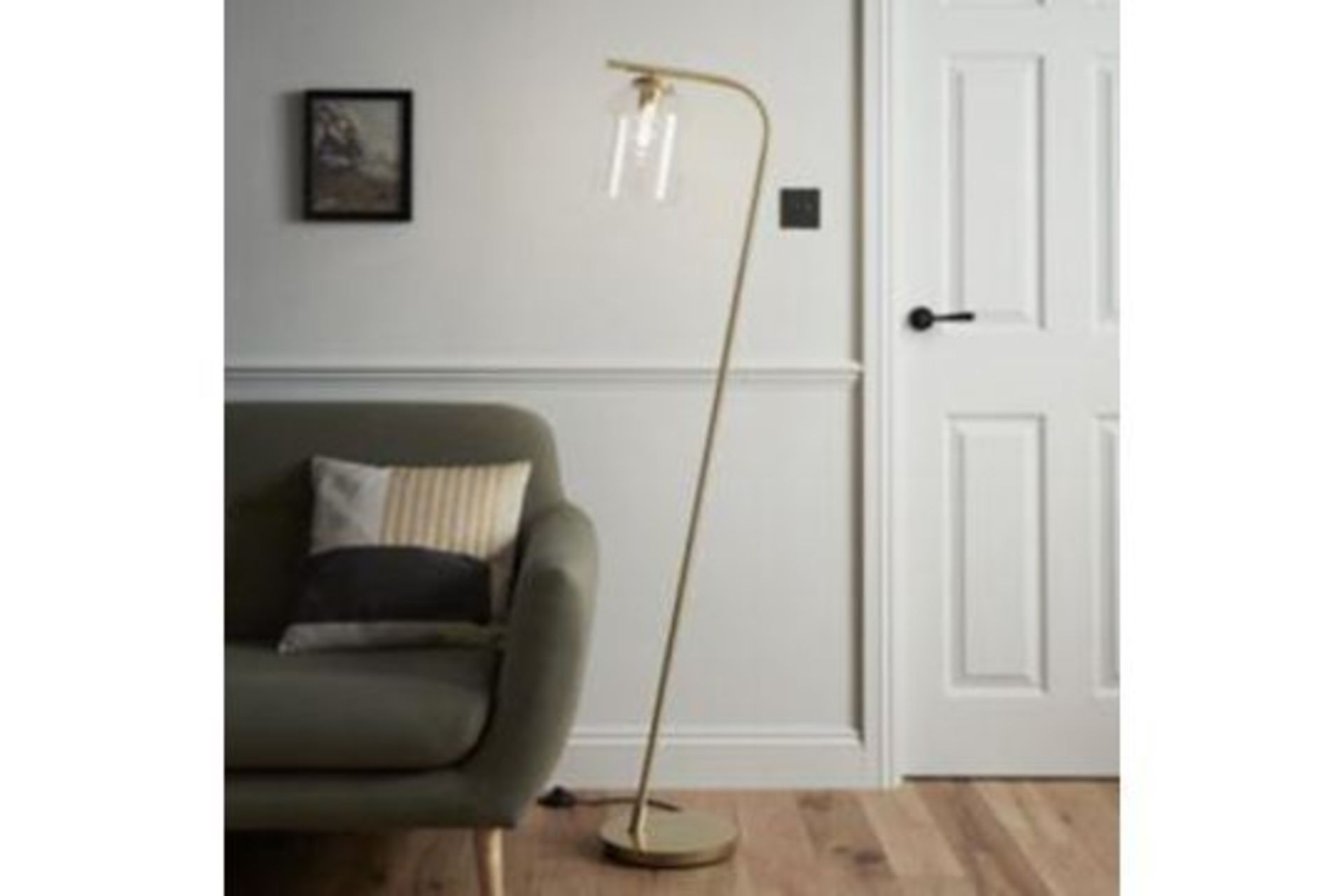 goodHome Thestias Brass Effect Floor Light - (R50) This brushed brass effect floor lamp has a