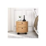 DOLIO Drum Chest Bedside Table, Barrel Side Table with Drawers Oak 2 Drawer. - R51