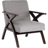 NEW HomeDark GreenMiYN Mid-Century Wooden Armchair, Upholstered Fabric Elegant X-Frame Accent Chair,