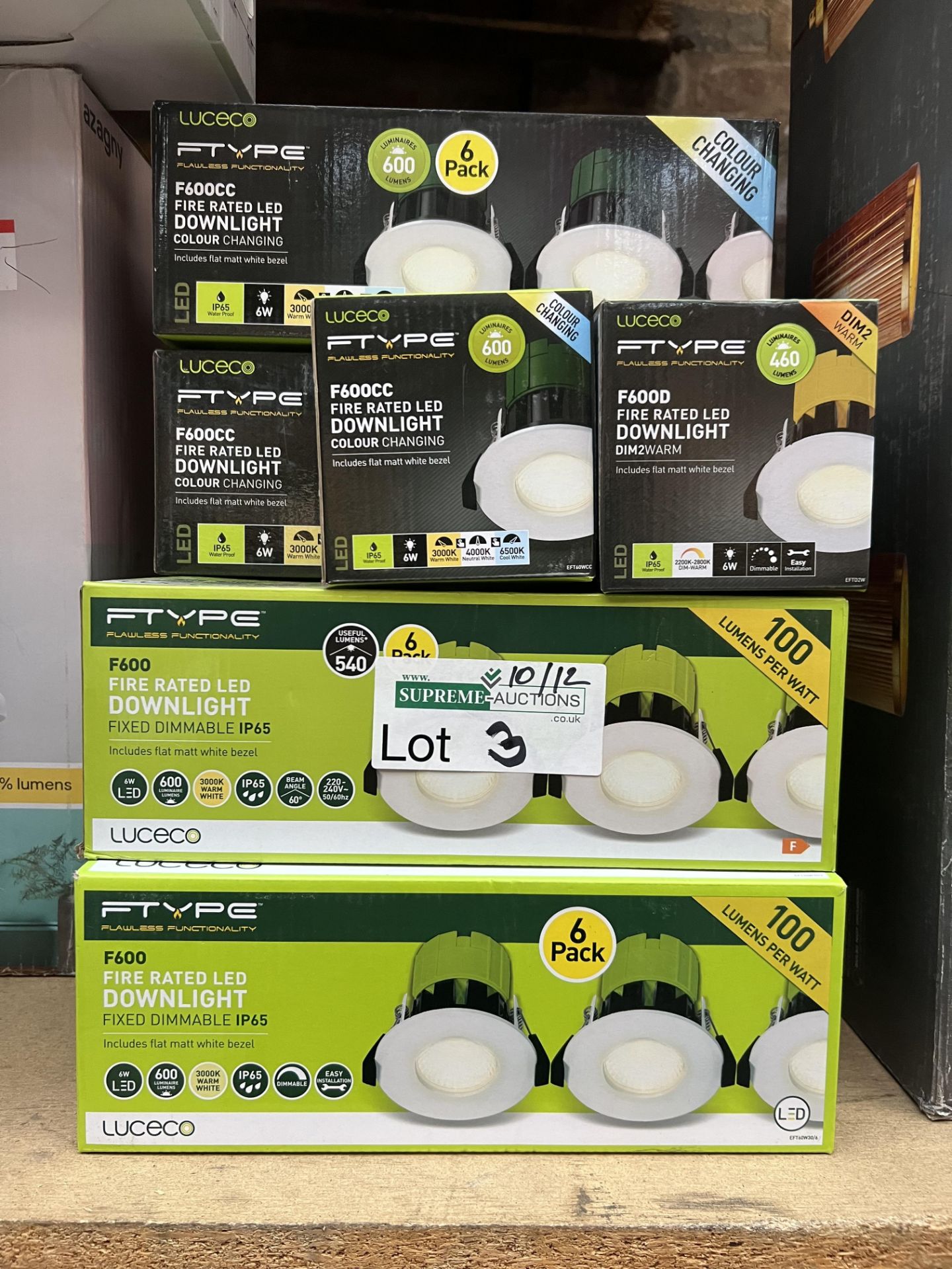 MIXED LOT TO INCLUDE 4 X LUCECO WHITE FIRE RATED LED DOWNLIGHT 6 PACK, 2 X LUCECO WHITE COLOUR