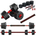 PALLET TO CONTAIN 17 X ASSORTED SETS OF 40kg Dumbbell Barbell Bar Weight Set & 20KG ADJUSTABLE