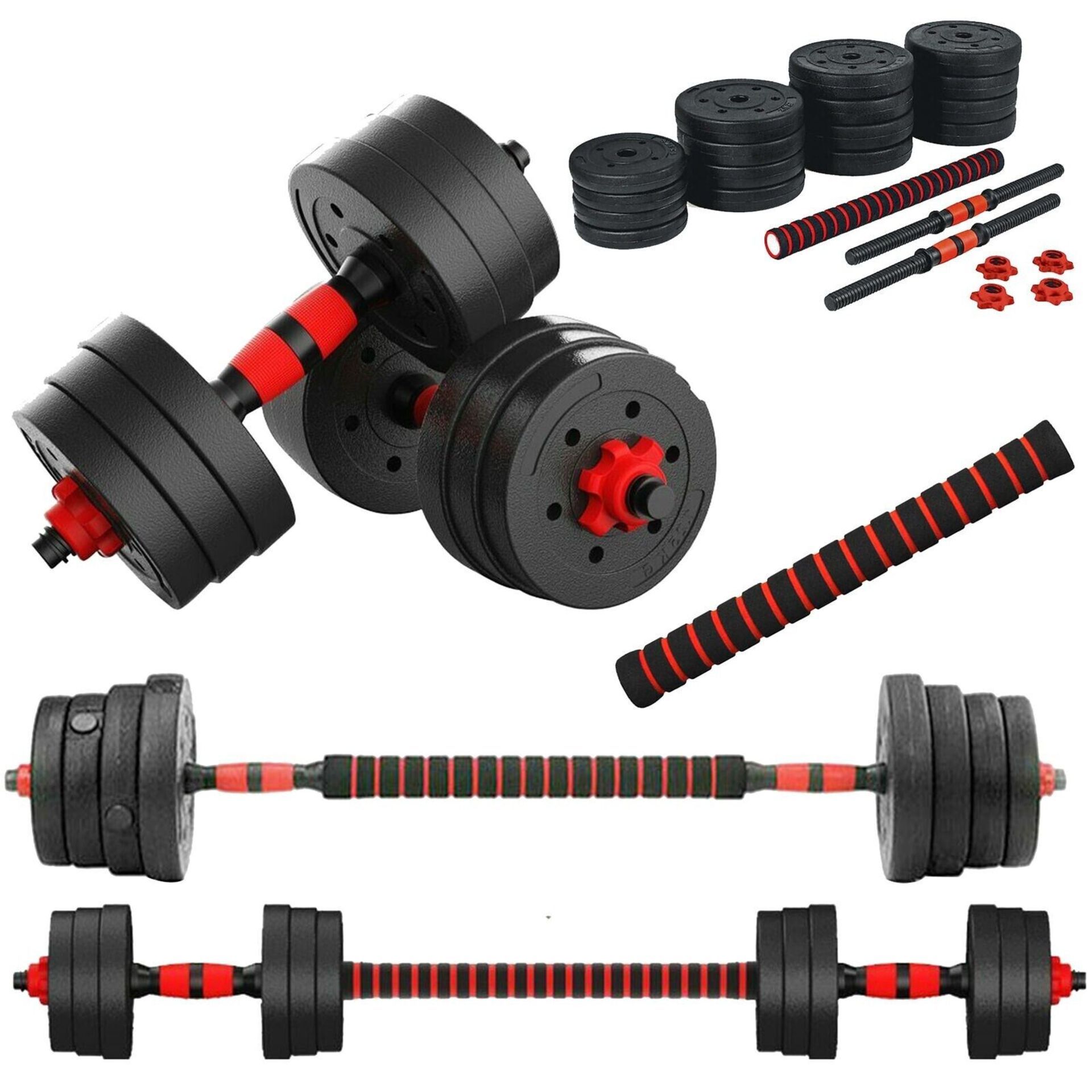 PALLET TO CONTAIN 27 X ASSORTED SETS OF 40kg Dumbbell Barbell Bar Weight Set & 20KG ADJUSTABLE