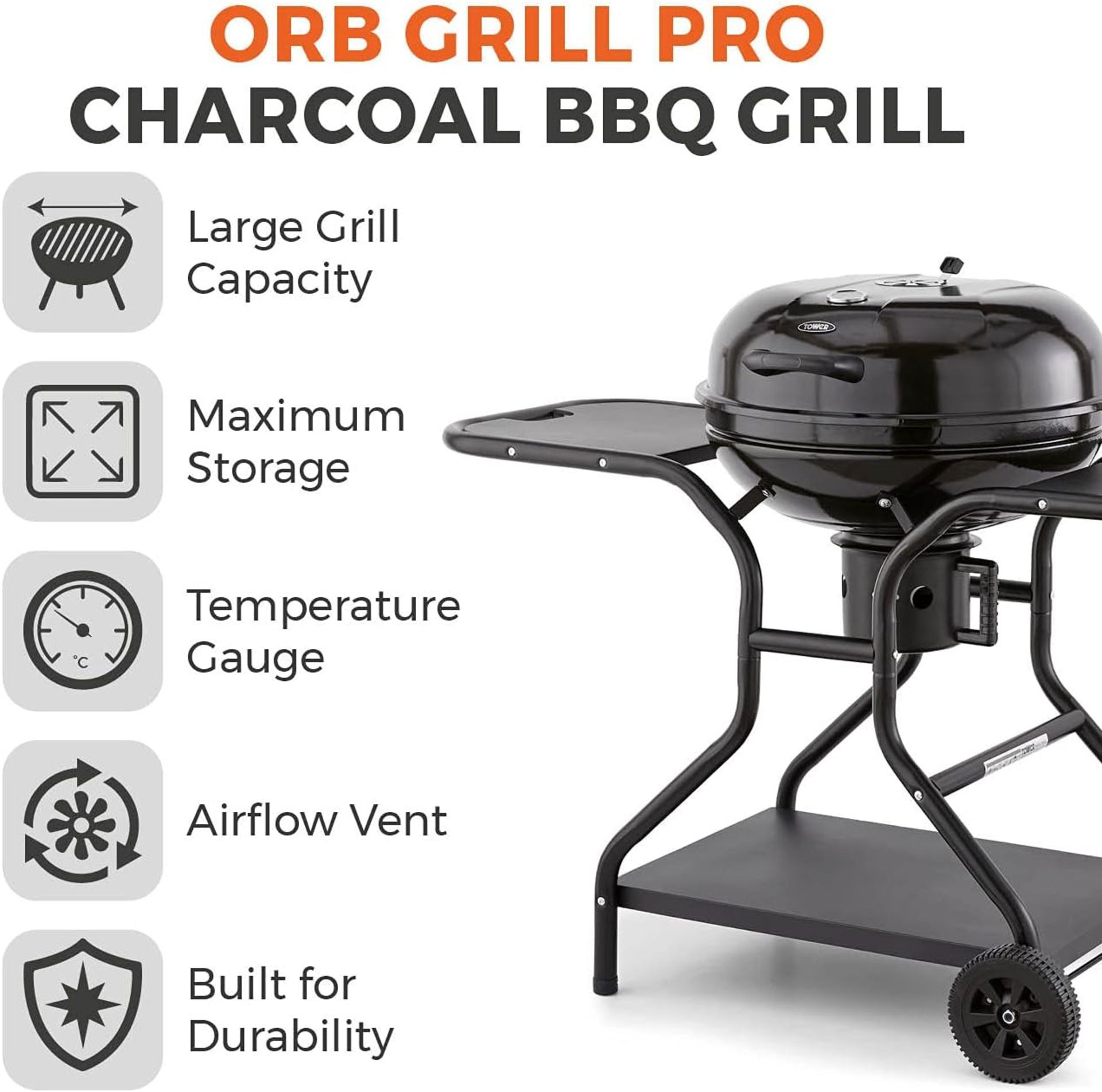 BRAND NEW TOWER Charcoal BBQ Grill With Tables. RRP £179.99 EACH. Grill some delicious ingredients - Image 2 of 4