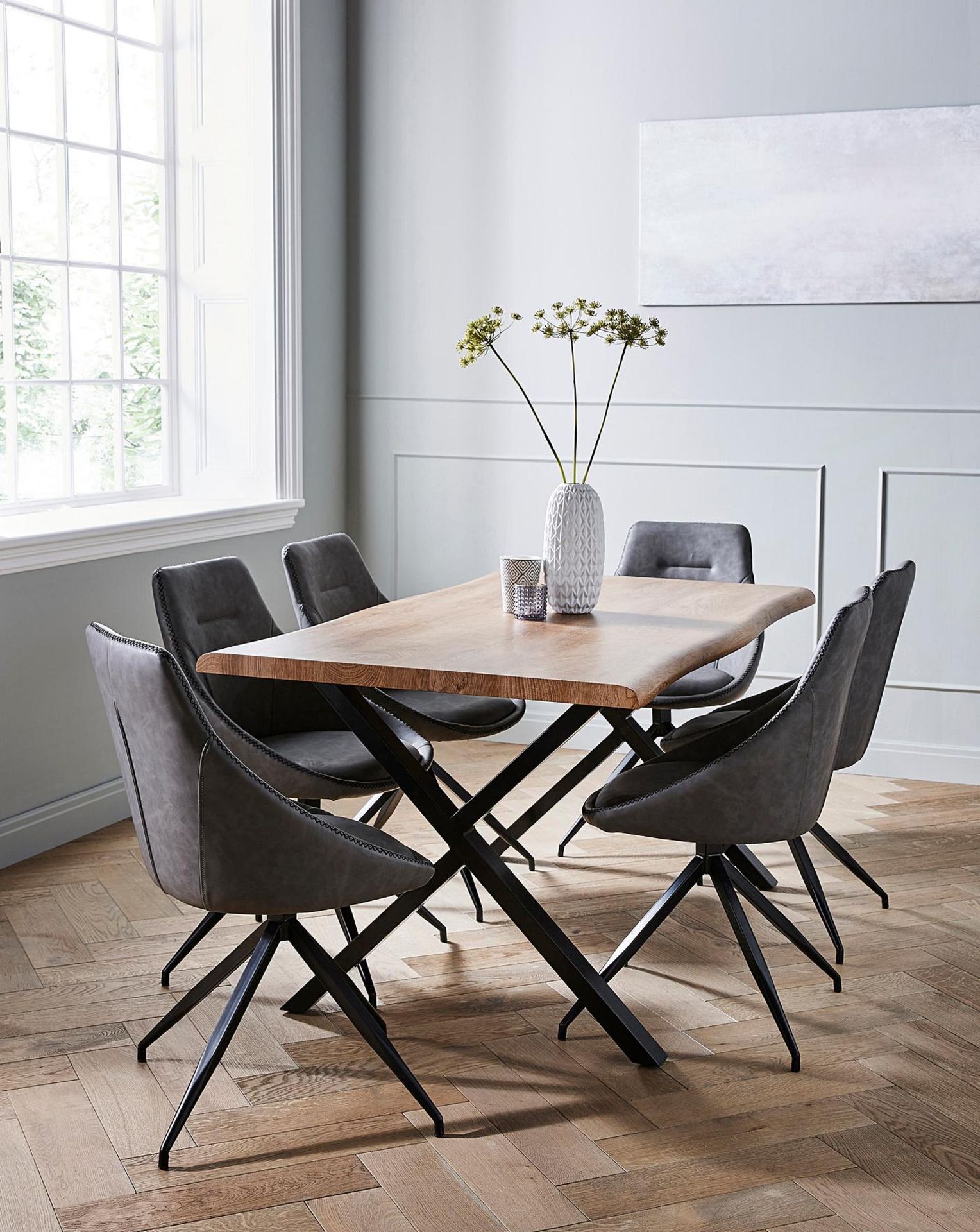 BRAND NEW KARTER Large Dining Table and 6 Chairs - GREY/OAK. RRP £1399 EACH. The Karter Large Dining