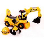 2x NEW & BOXED RICCO 2-in-1 Kids Digger Excavator Grabber Bulldozer with Helmet Foot to Floor Ride