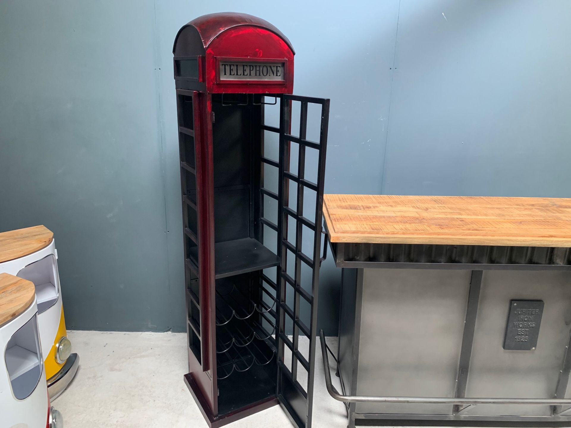 BOXED TALL ICONIC LONDON TELEPHONE BOX, BAR CABINET WITH WINE RACK AND GLASS RACK IN FABRICATED - Image 2 of 5