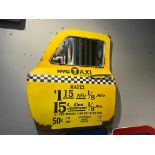 NEW BOXED LARGE METAL VINTAGE NYC TAXI DOOR MIRROR (APPROX 50CM X 42CM)