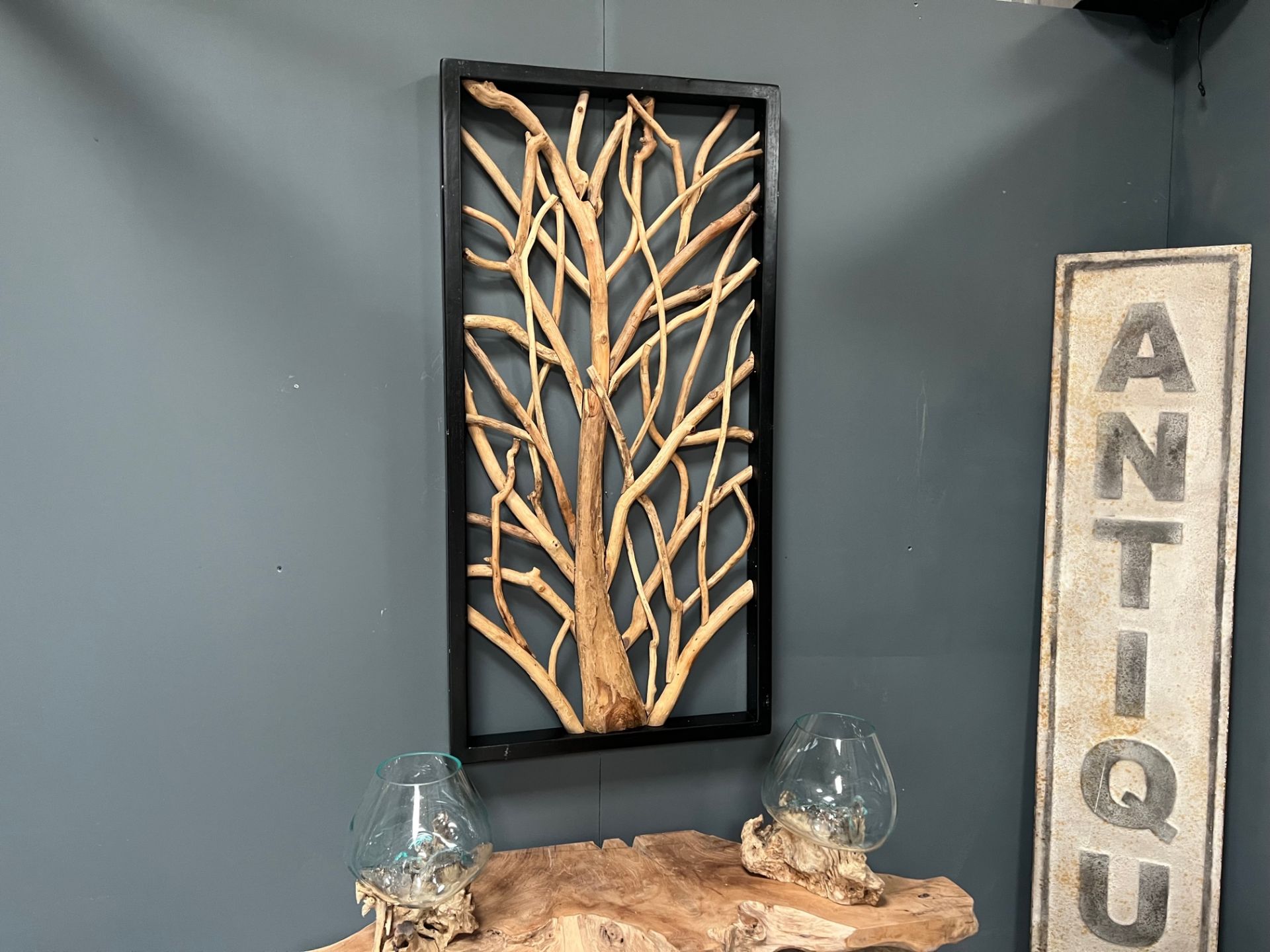HUGE 120CM TALL TEAK ROOTWOOD RUSTIC WALL ART DECOR IN BLACK FRAME (PLEASE NOTE EVERY ONE IS