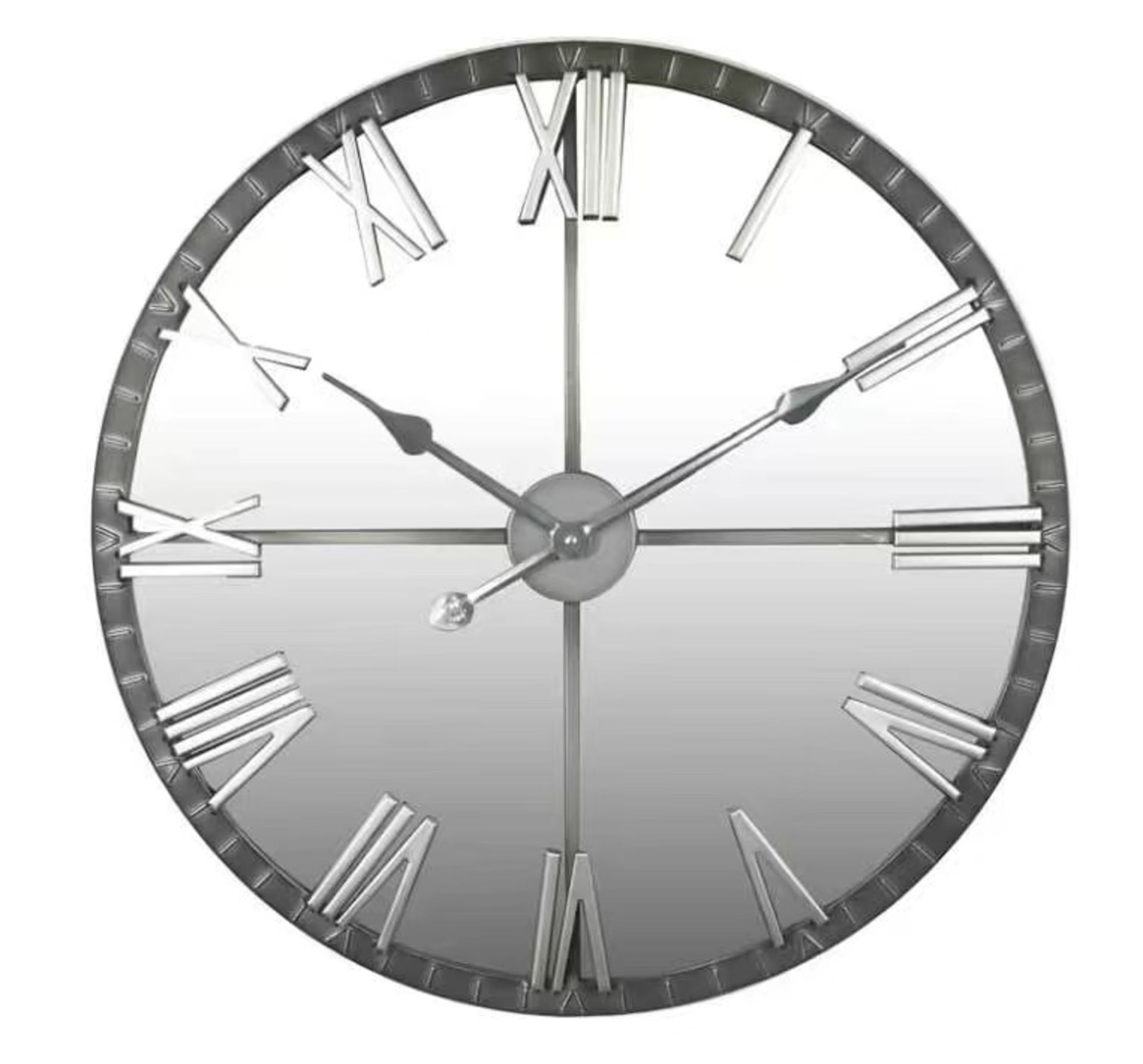 NEW BOXED LARGE MIRRORED SILVER WALL CLOCK