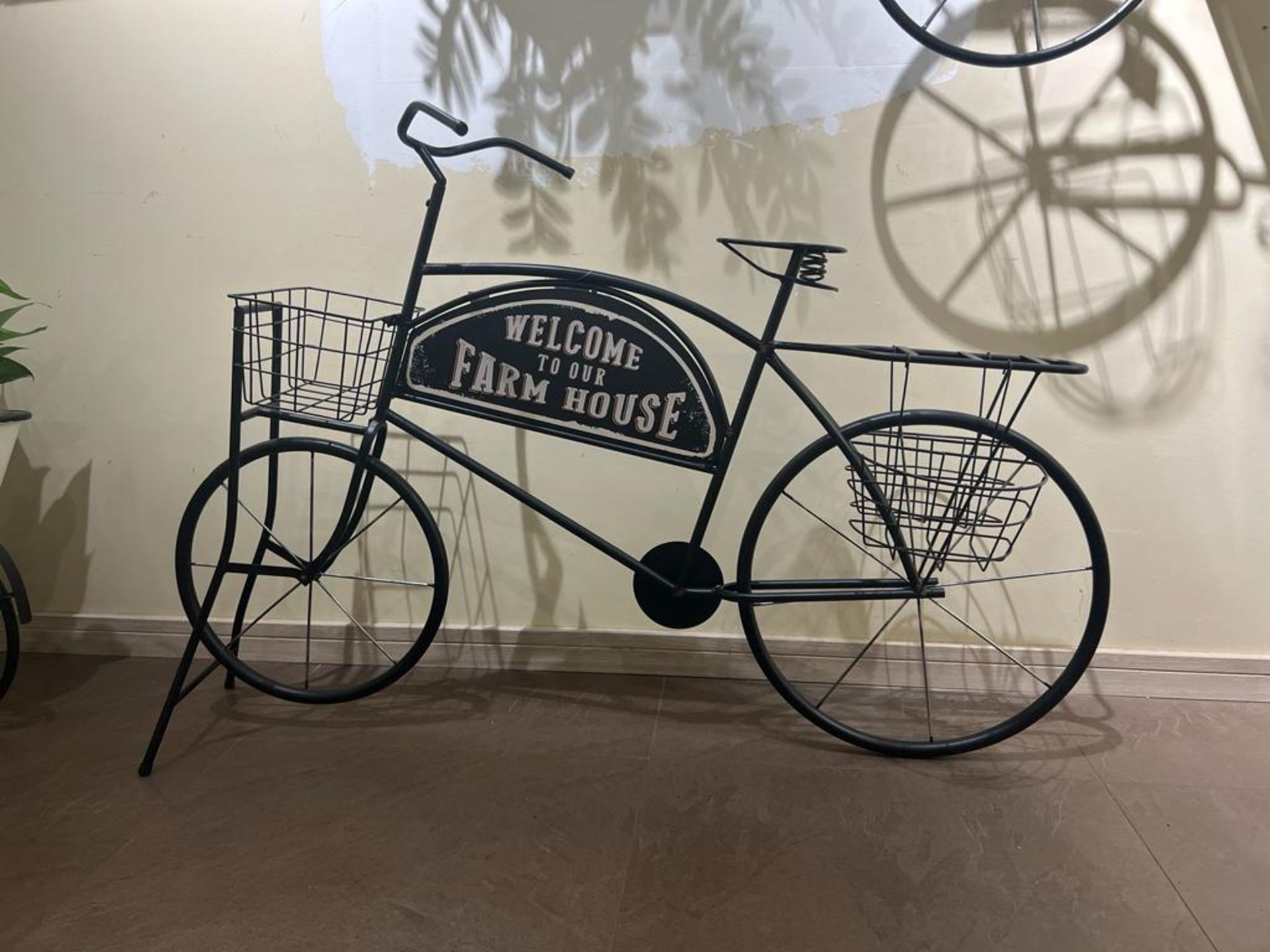 IRON ORNATE 'WELCOME TO THE FARM' BICYCLE PLANTER