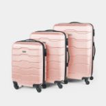 3pc ABS Pink Luggage Set. - PW. With four wheels for easy manoeuvrability, an extendable