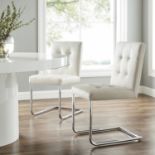 Keyston Set of 2 Cream White PU Leather Upholstered Dining Chairs with Chrome Legs. - SR24. RRP £