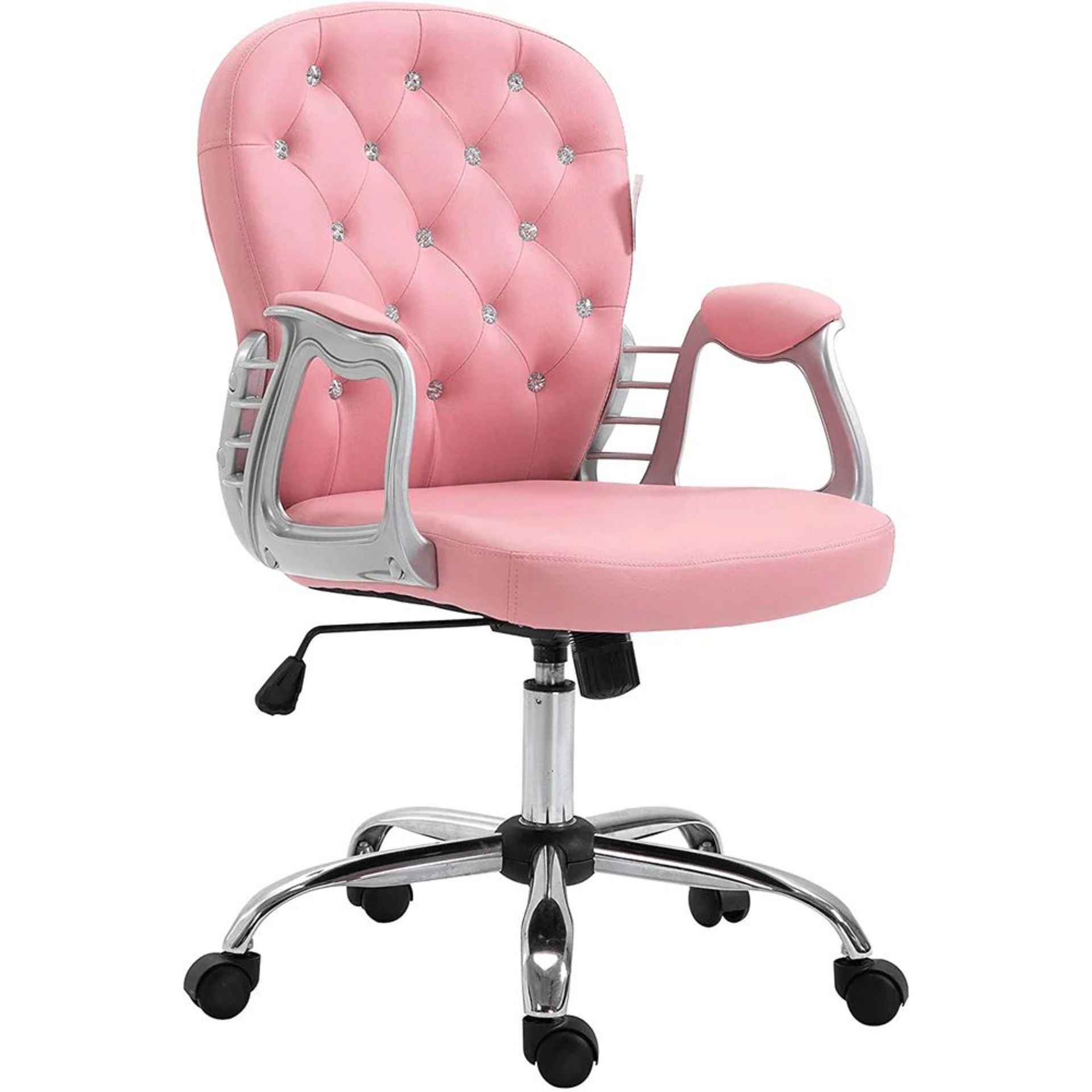 Pink Faux Leather Chesterfield Swivel Chair. - SR24. RRP £199.99. The chair is comfortably padded in