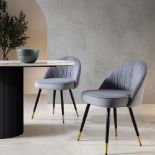 Miyae Set of 2 Pleated Light Grey Velvet Upholstered Dining Chairs. - SR24. RRP £259.99. Velvet-