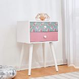 Cherry Tree Furniture CANTERBURY Wooden 2-Drawer Bedside Table Nightstand, Rose & Polka Dot Pattern.