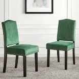 Draycott Set of 2 Pine Green Velvet Dining Chairs. - SR24. RRP £209.99. Accented by retro brass nail