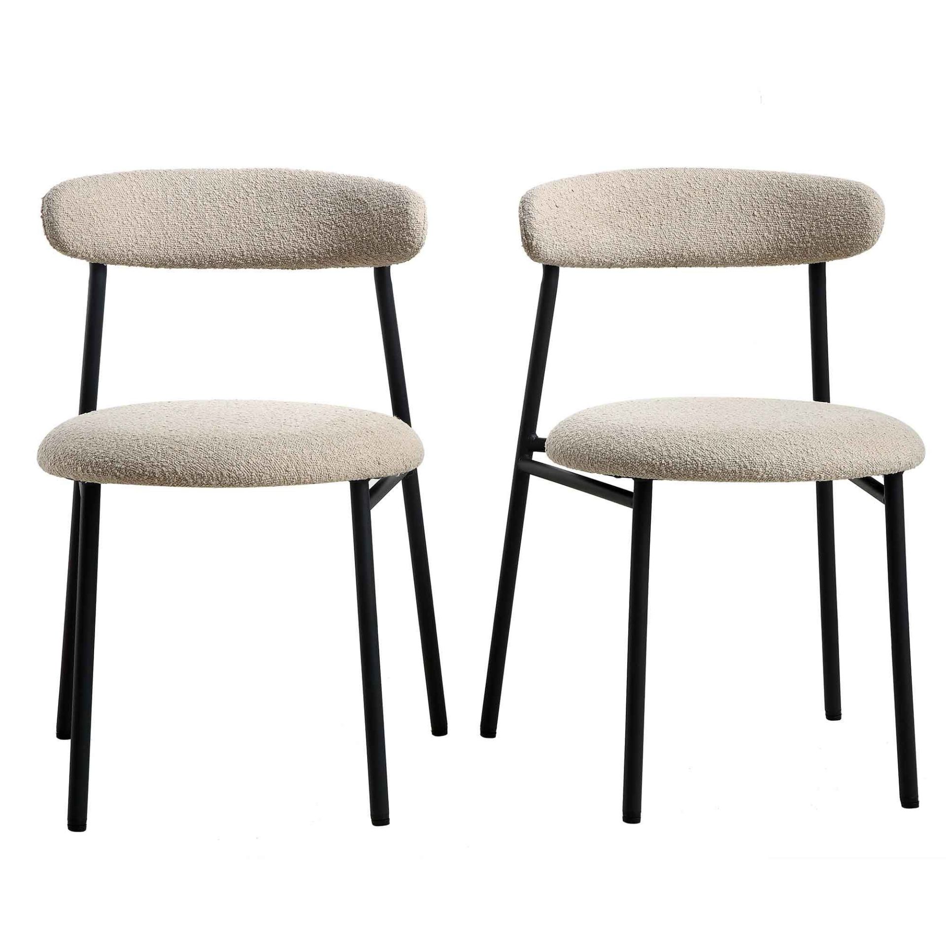 Donna Set of 2 Taupe Boucle Dining Chairs. - SR24. RRP £199.99. The ultra-slim black metal legs